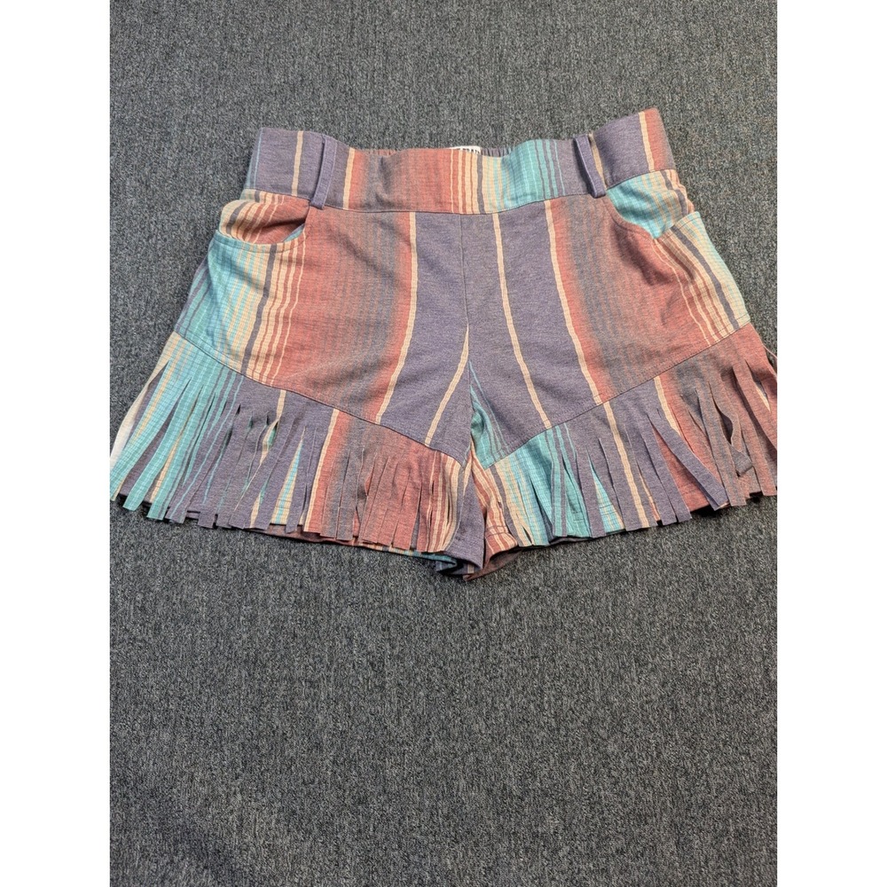 Crazy Train Womens Striped Fringe Shorts Western Boho Multi Color Size Large